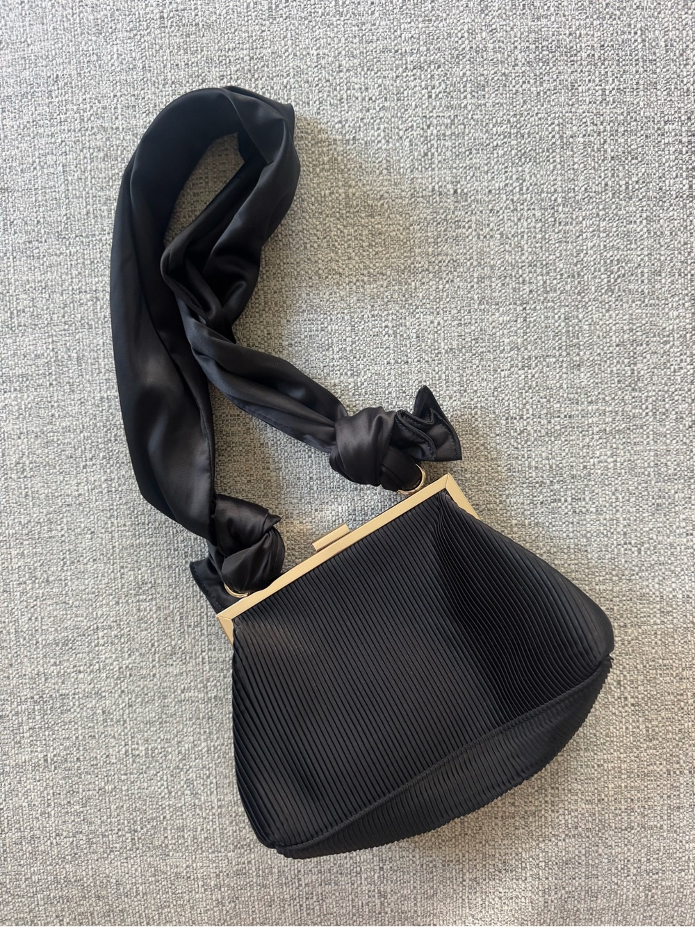 & Other Stories Black Ruched Purse | Gold Frame Removable Scarf Strap